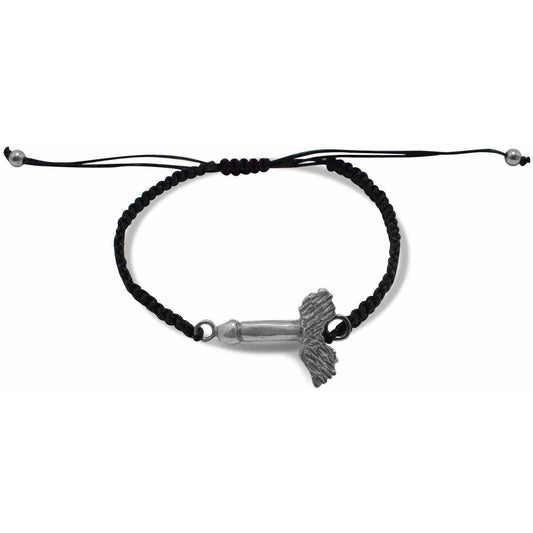 Bracciale con filo di cotone e Fallo Alato in Argento