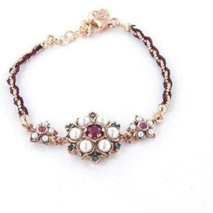 Bracciale Con Fiore, Pietre Naturali e Perle - Argento 925