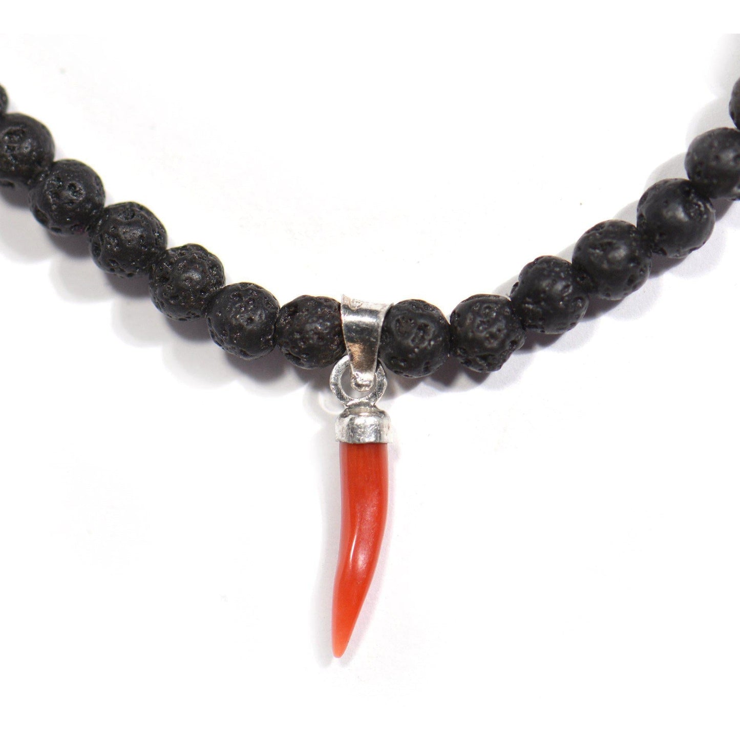 Bracciale Corno Portafortuna, Pietra Lavica ed Argento 925