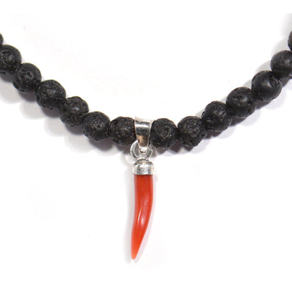 Bracciale Corno Portafortuna, Pietra Lavica ed Argento 925
