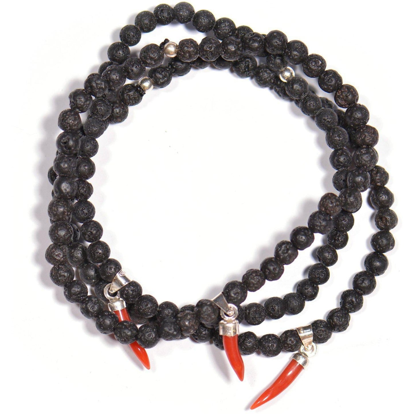 Bracciale Corno Portafortuna, Pietra Lavica ed Argento 925