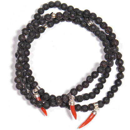 Bracciale Corno Portafortuna, Pietra Lavica ed Argento 925